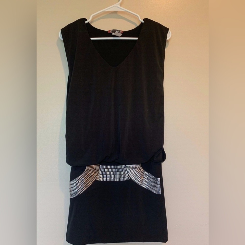 Trixxi Sleeveless Black Studded Hem Dress